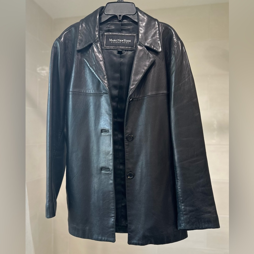Vintage 100% genuine black leather women's blazer Size Medium